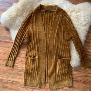 Zara mustard yellow velvet cardigan/sweater